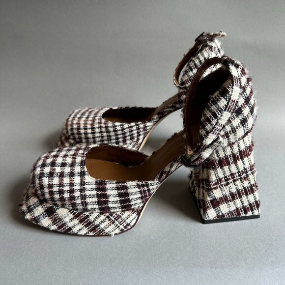 SHUSHU TONG - Tweed Platform block heels - burgundy red - 7.5 but fits like 8 - Picture 1 of 7